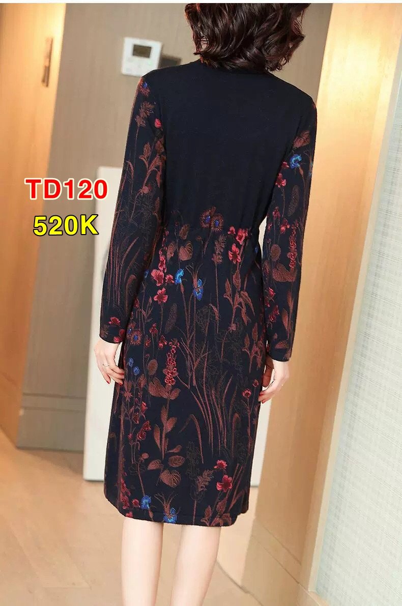 Đầm Len Phối Hoa Rút Eo - TD120